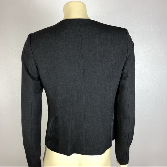 Karl Lagerfeld Gray Suede Trim V-Neck Blazer 2 - Picture 3 of 6